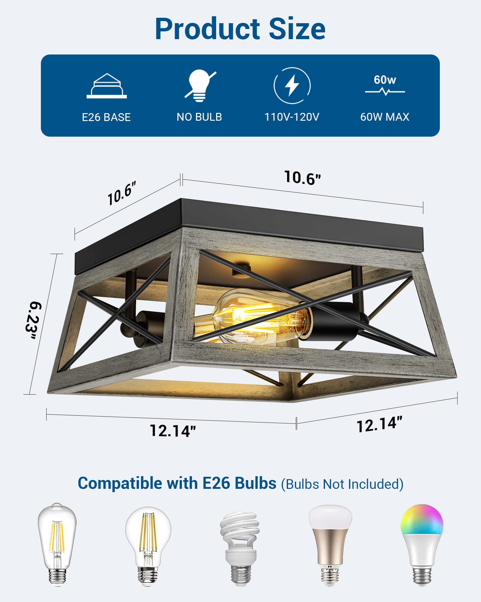 Foto 6 | Lámpara De Techo Dewenwils Farmhouse, 2 Luces, Madera Granulada - Venta Internacional.