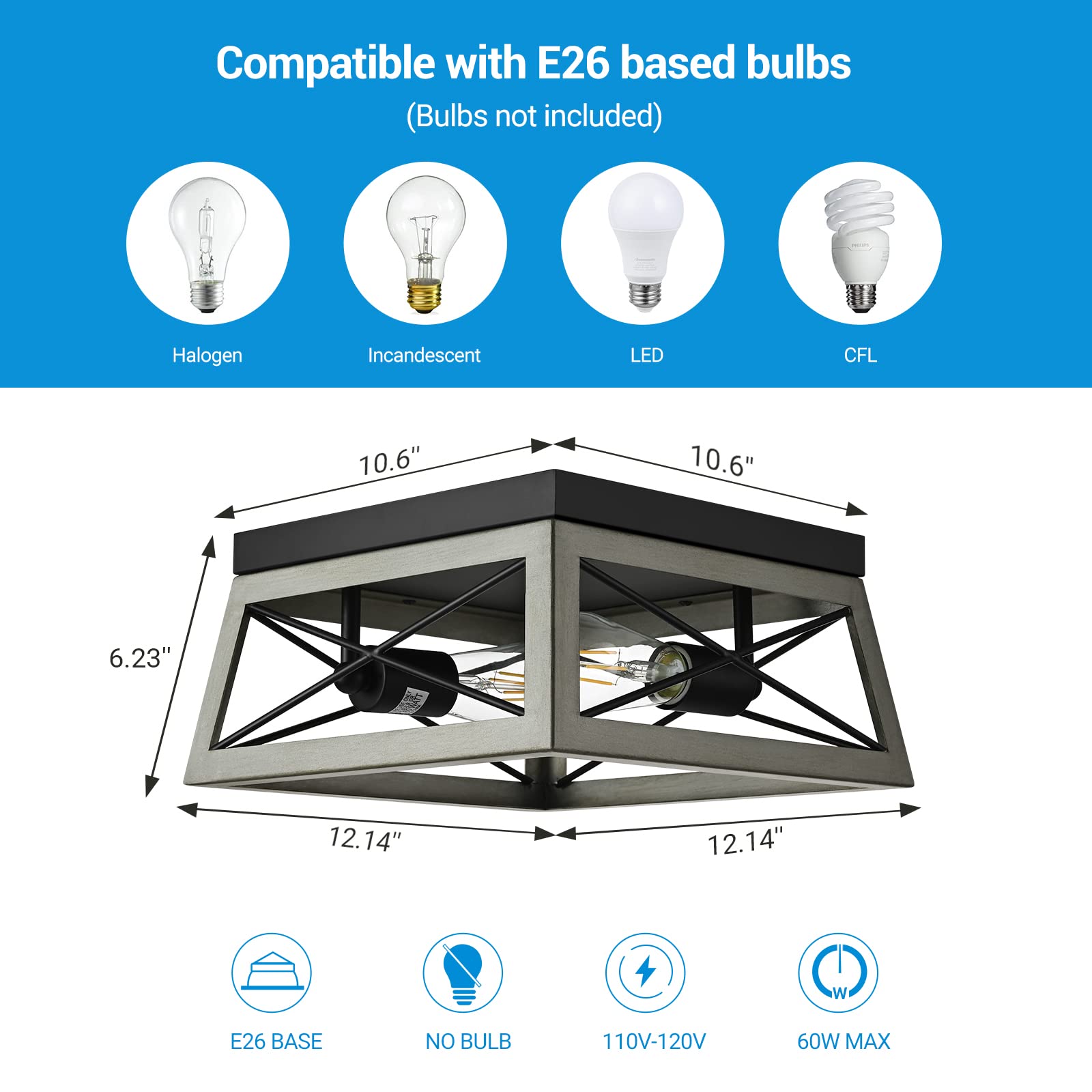 Foto 6 | Lámpara De Techo Dewenwils Industrial Con Montaje Empotrado, 2 Luces - Venta Internacional.