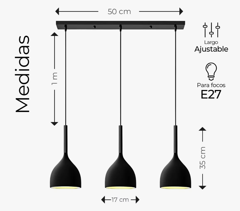 Foto 3 pulgar | Lampara Colgante Moderna Candelabro 3 Cabezas Alt. Ajustable