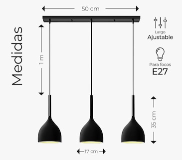 Foto 2 | Lampara Colgante Moderna Candelabro 3 Cabezas Alt. Ajustable