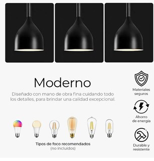 Foto 4 | Lampara Colgante Moderna Candelabro 3 Cabezas Alt. Ajustable