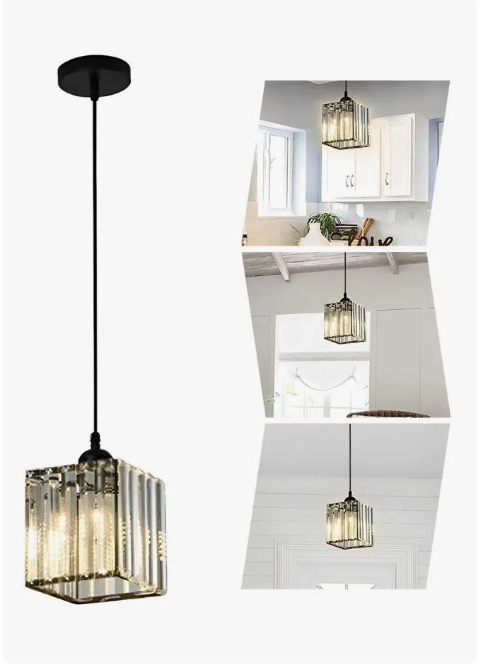 Foto 2 pulgar | Lámpara Colgante Xtellar Lámpara De Techo Cristal Moderna Decorativa Estructura Cuadrado Negro