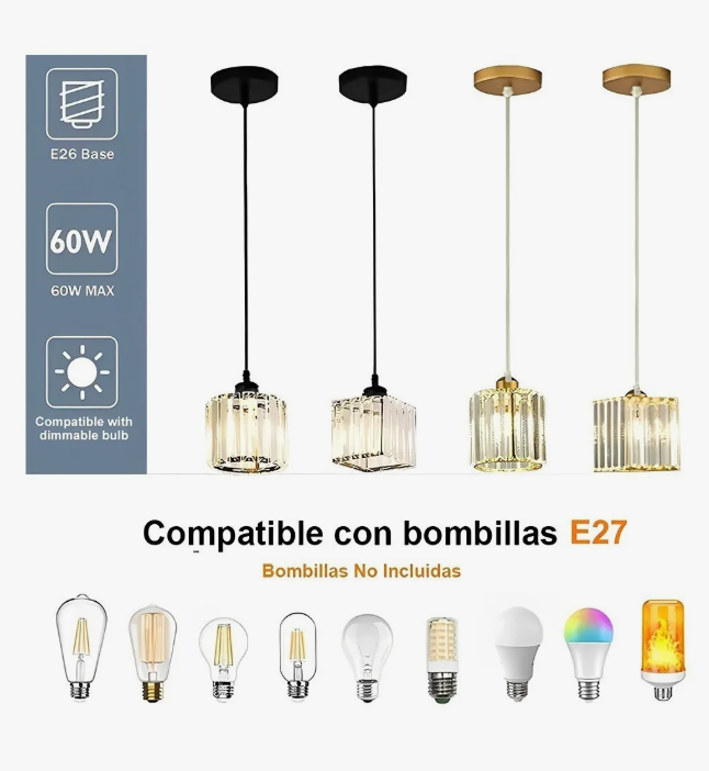 Foto 3 pulgar | Lámpara Colgante Xtellar Lámpara De Techo Cristal Moderna Decorativa Estructura Cuadrado Negro