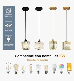 Foto 2 | Lámpara Colgante Xtellar Lámpara De Techo Cristal Moderna Decorativa Estructura Cuadrado Negro