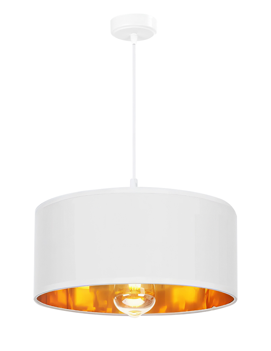 Foto 2 pulgar | Lámpara Colgante Blanca Minimalista Con Interior Dorado – Pantalla De Tela 35 Cm | Altura Ajustable Y Base E27
