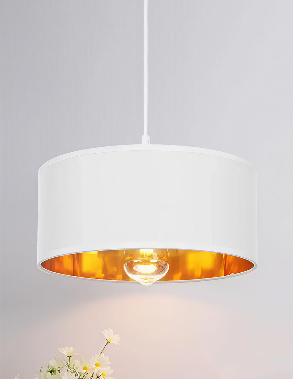 Foto 3 pulgar | Lámpara Colgante Blanca Minimalista Con Interior Dorado – Pantalla De Tela 35 Cm | Altura Ajustable Y Base E27