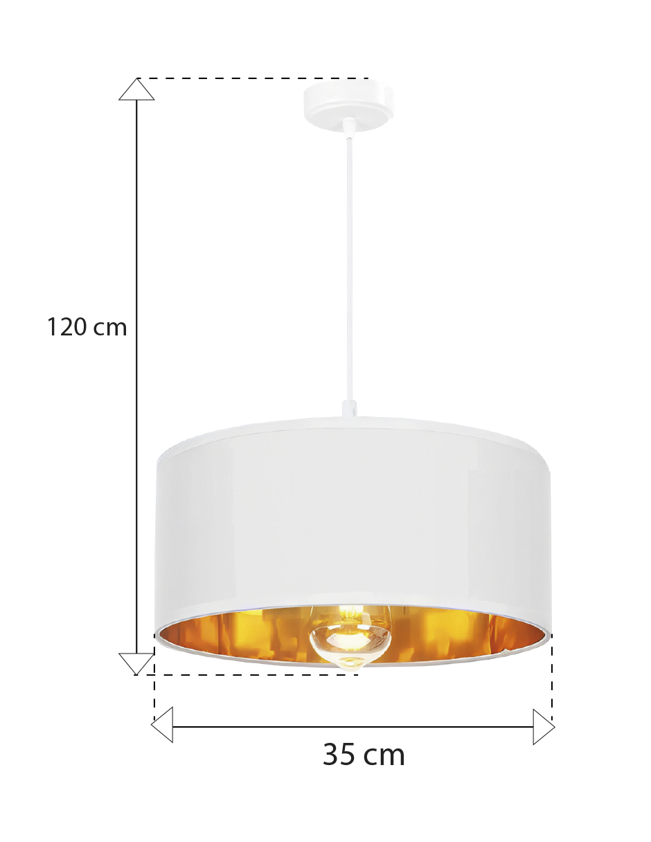 Foto 7 pulgar | Lámpara Colgante Blanca Minimalista Con Interior Dorado – Pantalla De Tela 35 Cm | Altura Ajustable Y Base E27