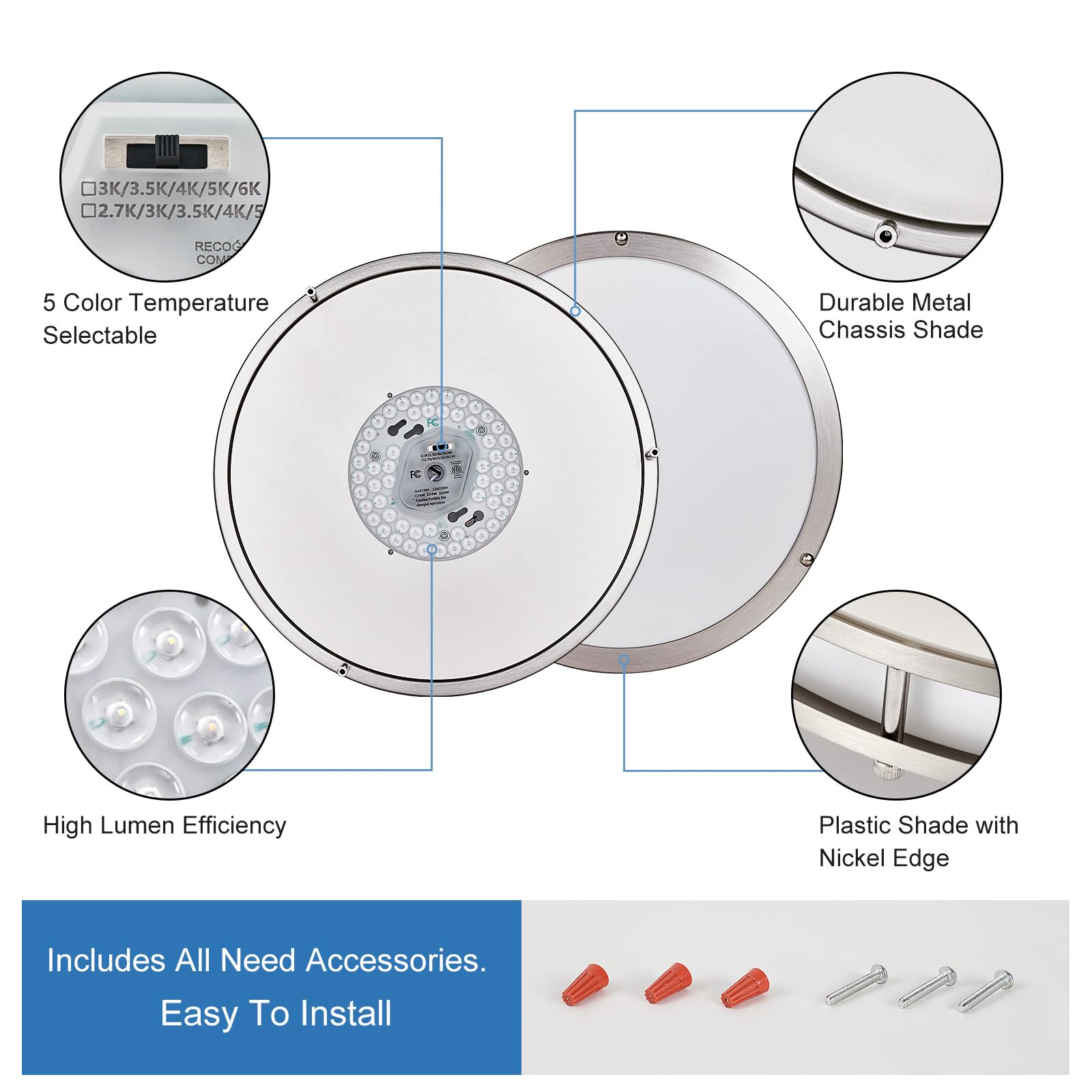 Foto 7 pulgar | Lámpara De Techo Dinglilighting Led De Montaje Empotrado  24 W  Regulable  5 Cct - Venta Internacional.