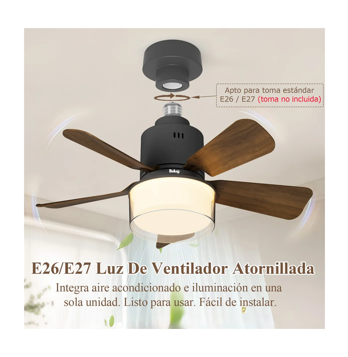 Foto 4 pulgar | Foco Con Ventilador De Techo Con Lampara Modernas Para Sala Madera Oscura