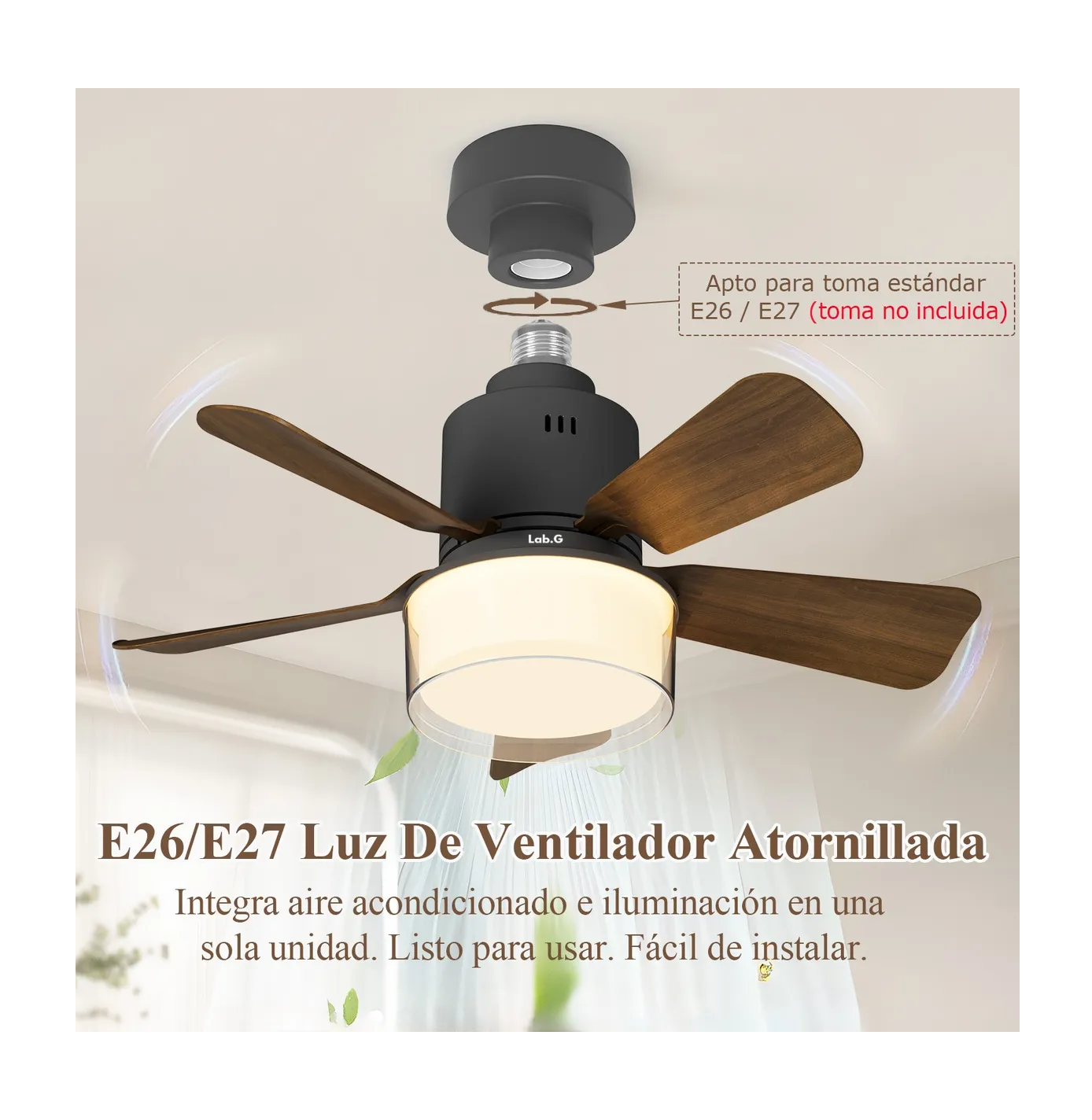 Foto 3 | Foco Con Ventilador De Techo Con Lampara Modernas Para Sala Madera Oscura