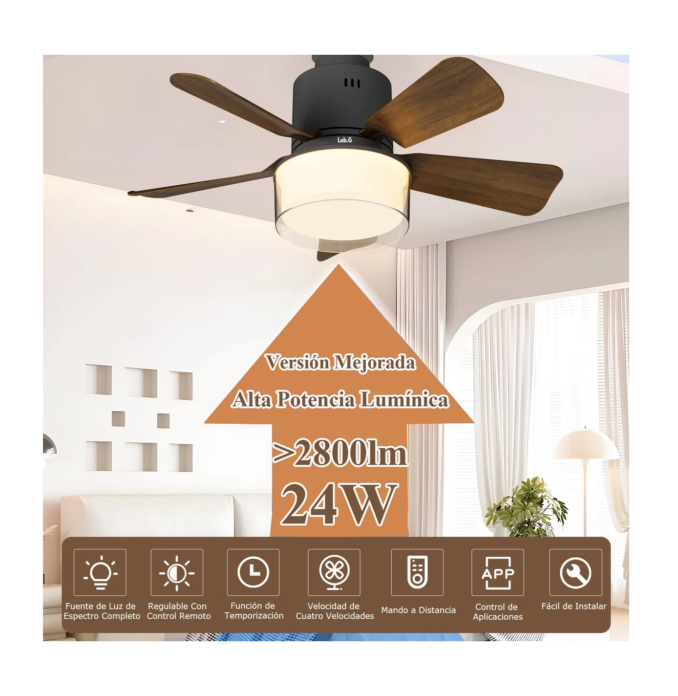Foto 5 pulgar | Foco Con Ventilador De Techo Con Lampara Modernas Para Sala Madera Oscura