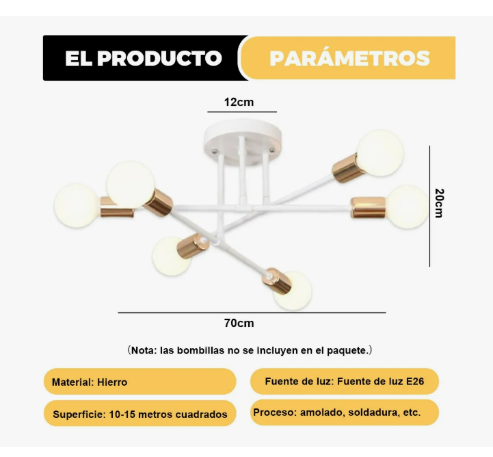 Foto 3 pulgar | Lámpara De Techo Decorativas Moderna De 6 Pared Luces Blanco