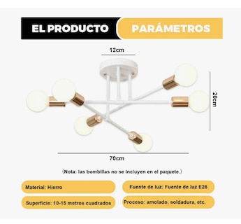 Foto 2 | Lámpara De Techo Decorativas Moderna De 6 Pared Luces Blanco