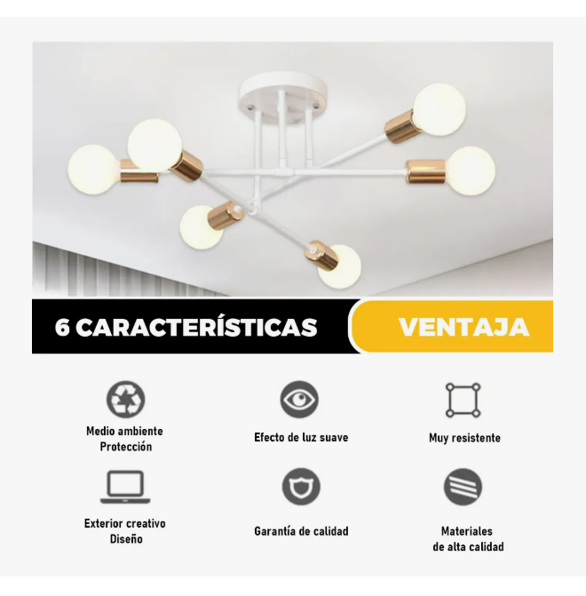 Foto 4 pulgar | Lámpara De Techo Decorativas Moderna De 6 Pared Luces Blanco