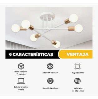 Foto 3 | Lámpara De Techo Decorativas Moderna De 6 Pared Luces Blanco