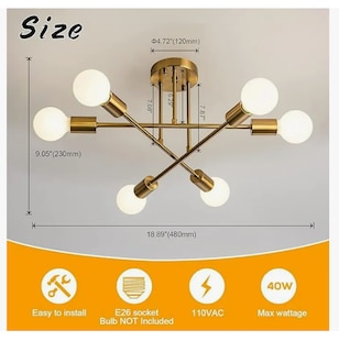 Foto 4 | Lámpara De Techo Semiempotrada Moderna De 6 Luces Oro