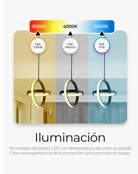 Foto 4 pulgar | Lámpara Colgante Candil Circular Nórdico Led 3 Atenuaciones Estructura Negro