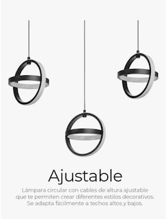Foto 4 | Lámpara Colgante Candil Circular Nórdico Led 3 Atenuaciones Estructura Negro