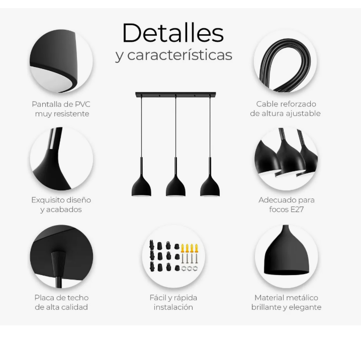 Foto 4 pulgar | Lámpara Colgante Moderna Candelabro 3 Cabezas Alt. Ajustable