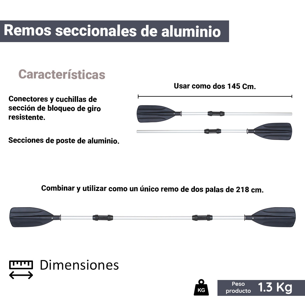 Foto 3 pulgar | Remos para Bote Bestway Multifuncional de Aluminio 145 cm