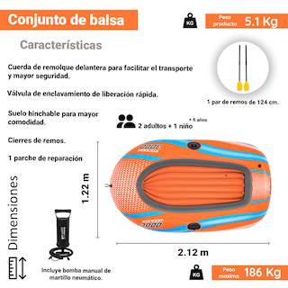 Foto 2 | Bote Inflable Bestway Kondor 3000 con Remos para 3 Personas