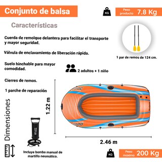 Foto 2 | Bote Inflable Bestway 61145 color Naranja Kondor Elite para 3 Personas con Remos
