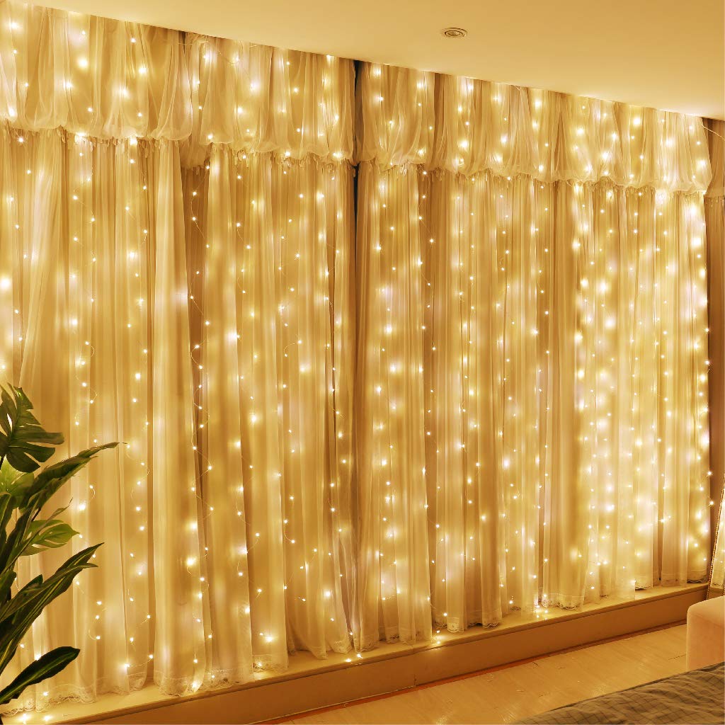 Luces De Cortina Hxweiye, 300 Led, Blanco Cálido, 3 X 3 M, Con Control Remoto Usb - Venta Internacional.