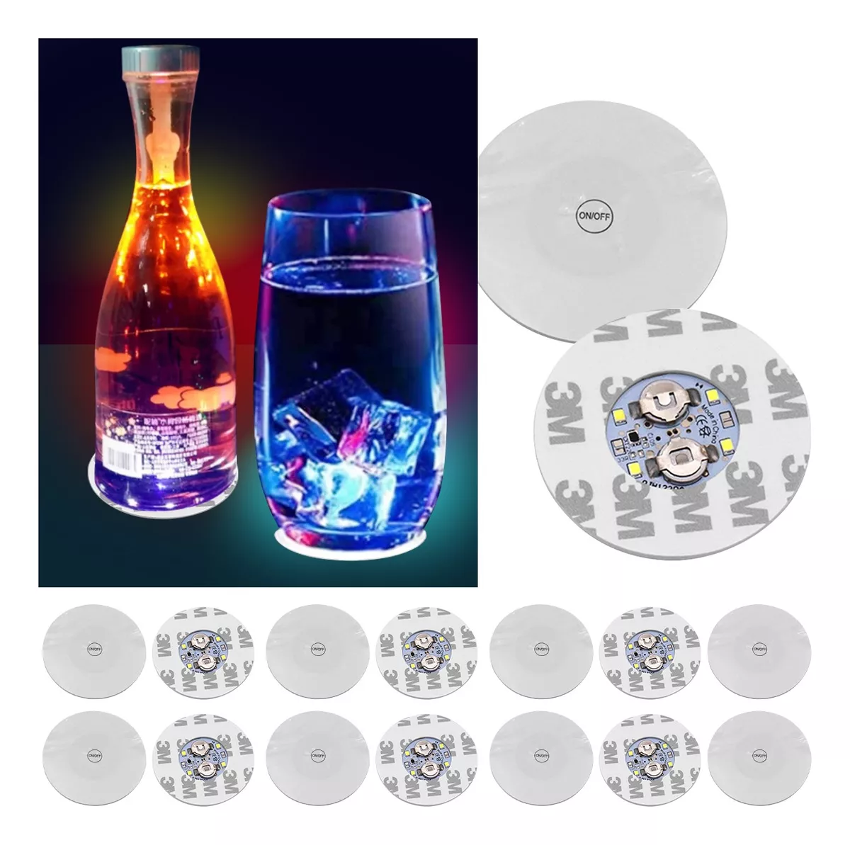 Foto 3 pulgar | Kit 15 Pegatinas Para Botellas Posavasos Luces Taza Tapete Led Eo Safe Imports Esi-13167 Blanco
