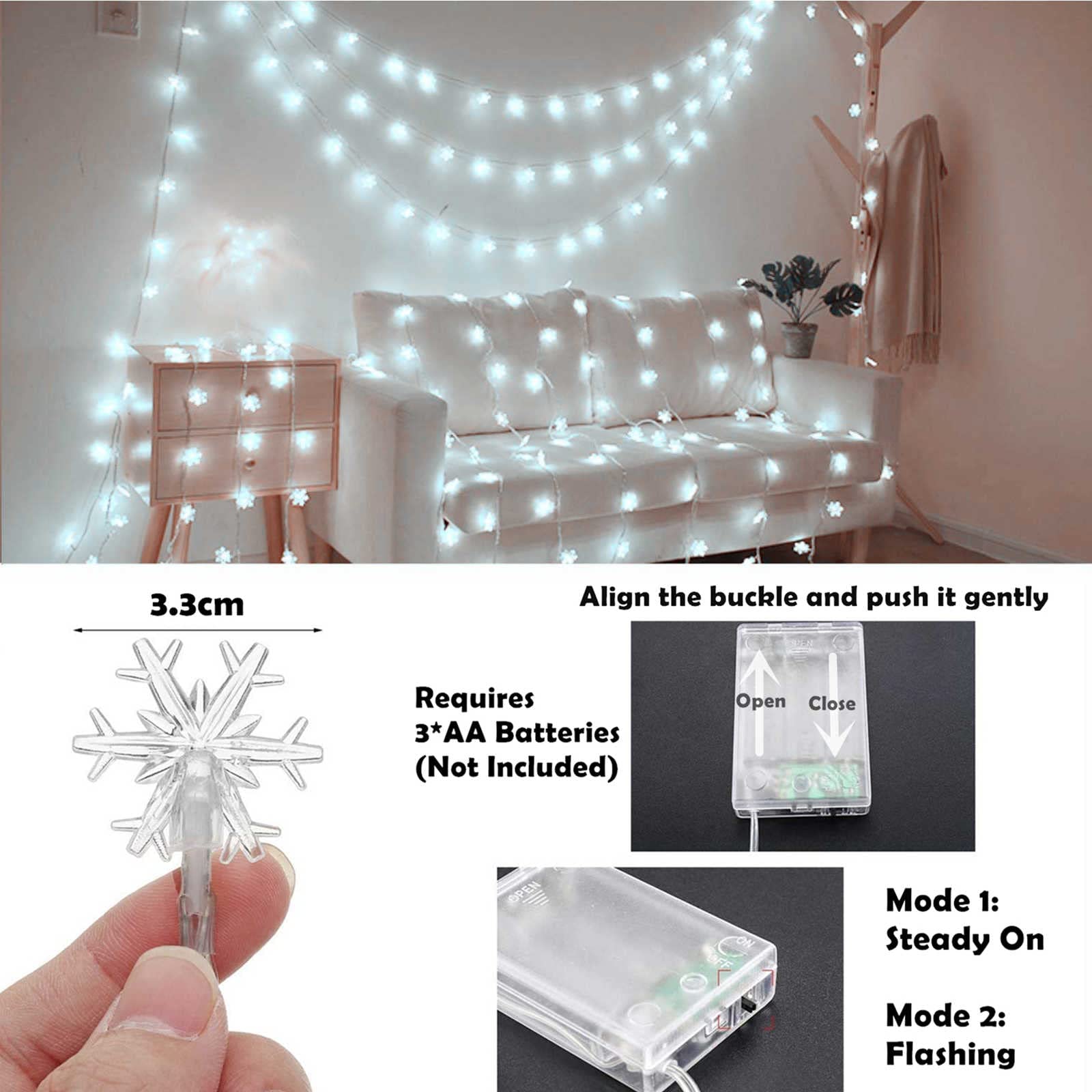 Foto 6 pulgar | Cadena de Luces Led Cesof 40 con Forma de Copo De Nieve De 20 Pies - Venta Internacional