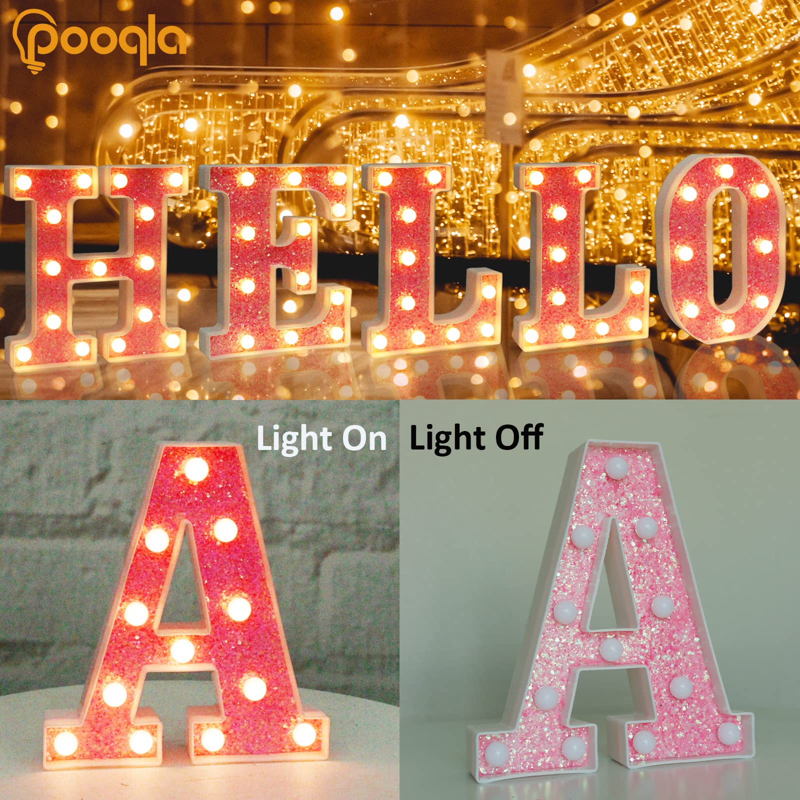 Foto 3 pulgar | Letrero Led Con Letras En Forma De Marquesina Rosa Pooqla Con Purpurina Rosa A - Venta Internacional.