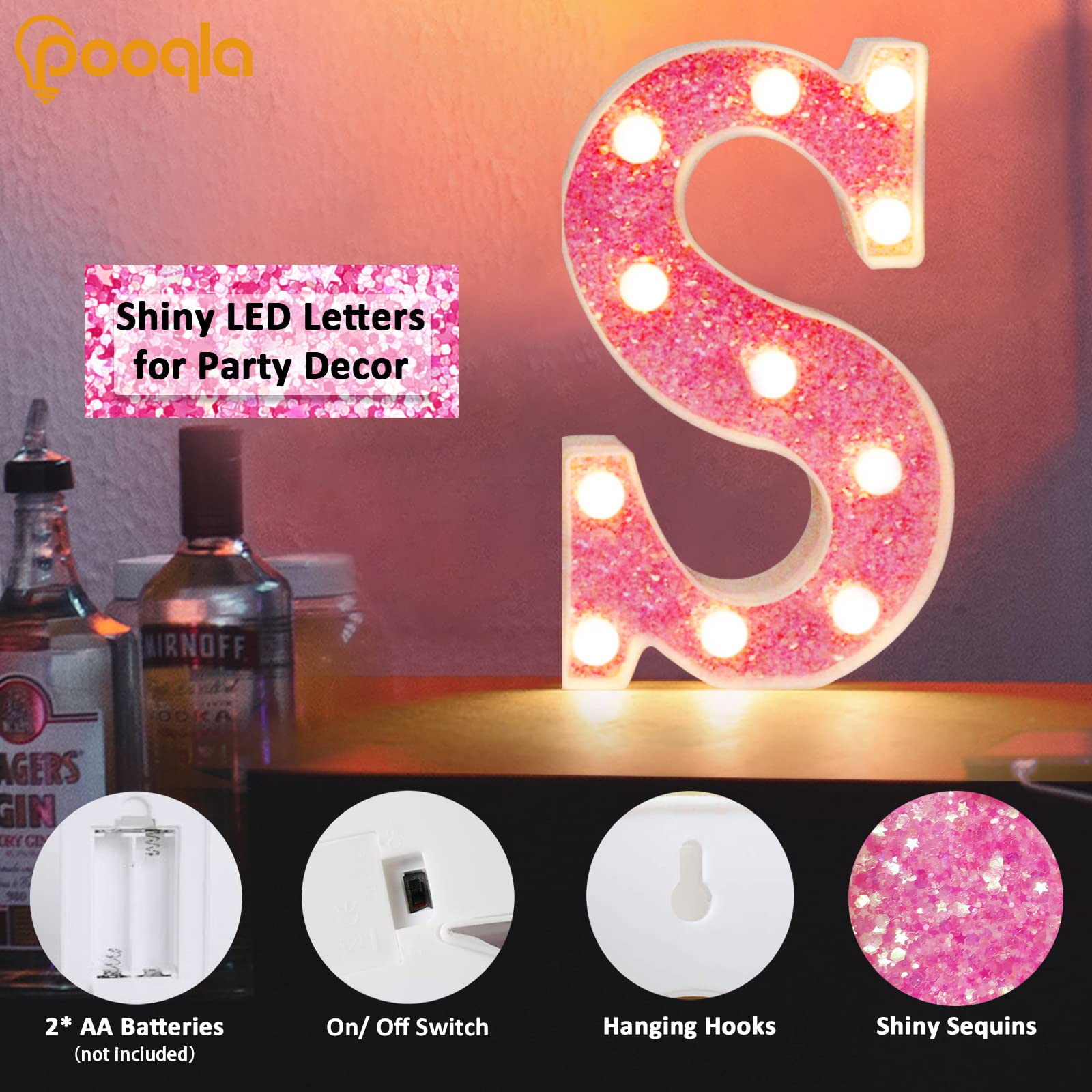 Foto 5 pulgar | Letrero Led Con Letras En Forma De Marquesina Rosa Pooqla Con Purpurina Rosa A - Venta Internacional.