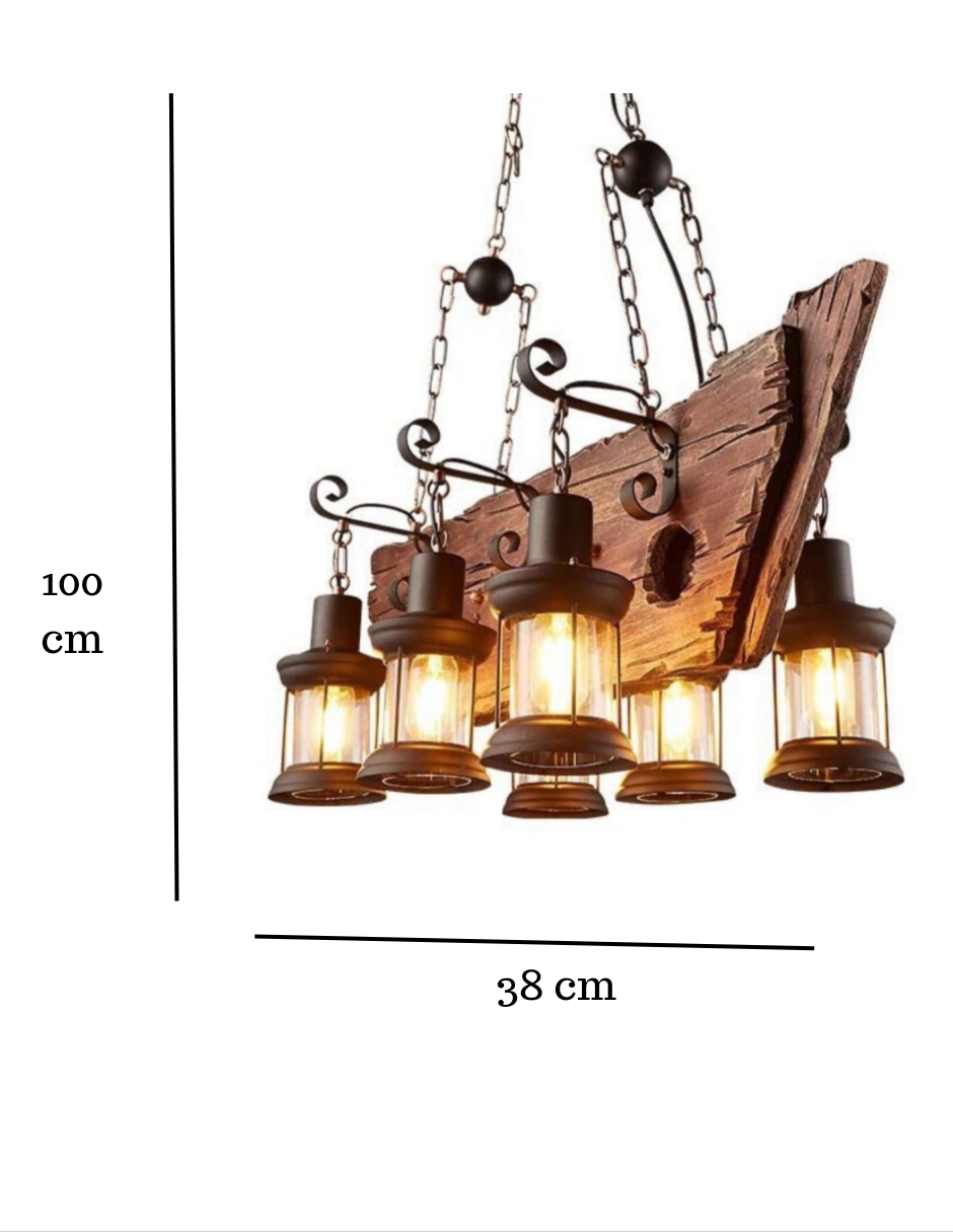 Foto 4 pulgar | Lámpara Colgante Vintage de Madera Iluminación Luz Vic tk-21 con 6 Luces