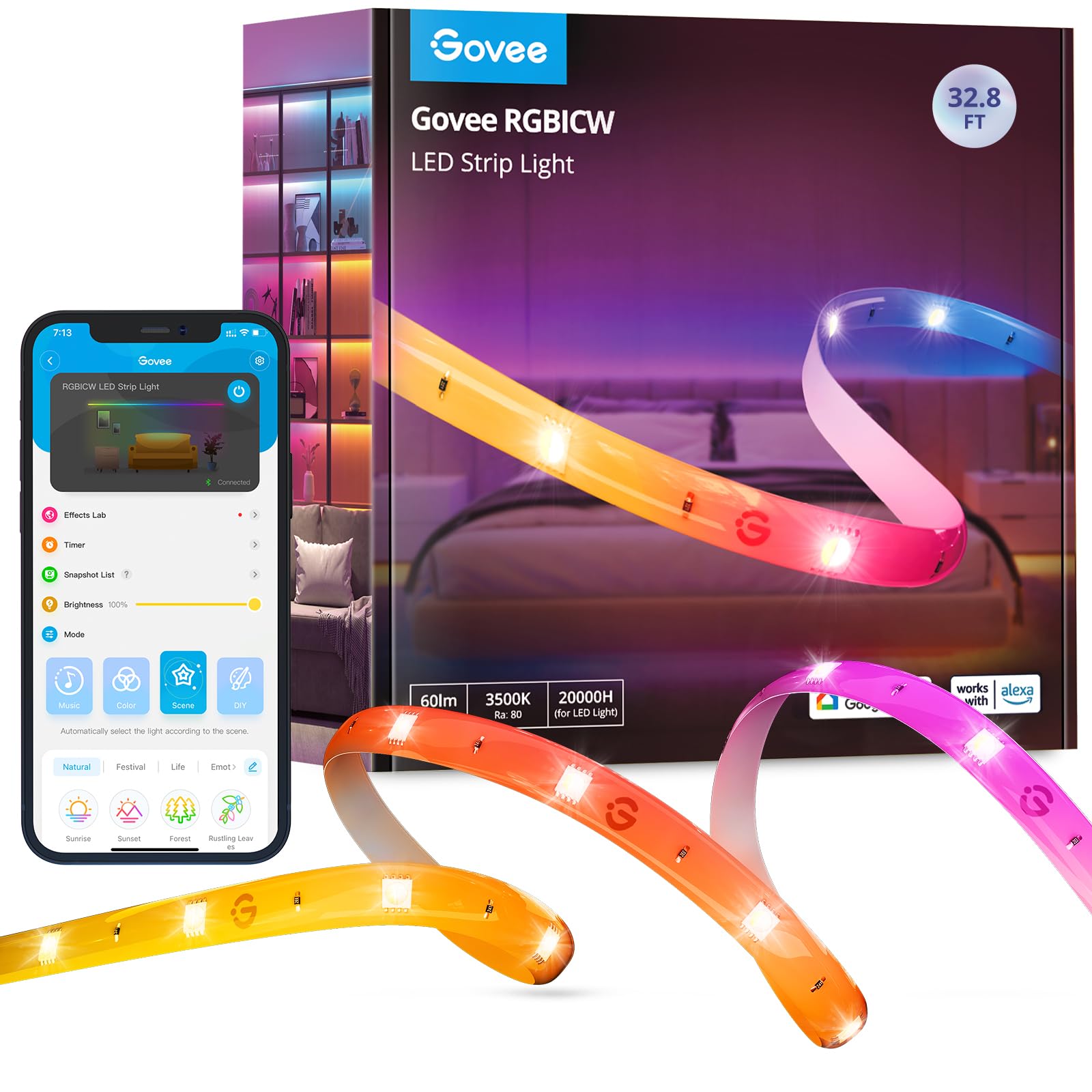Foto 2 pulgar | Tira De Luces Led Govee Rgbic De 32.8 Pies Con Alexa De Color Blanco Cálido - Venta Internacional.