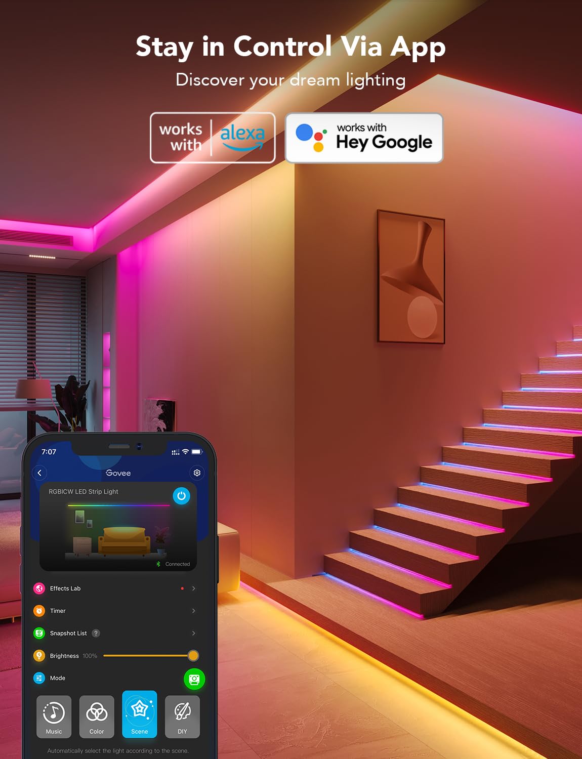 Foto 8 pulgar | Tira De Luces Led Govee Rgbic De 32.8 Pies Con Alexa De Color Blanco Cálido - Venta Internacional.