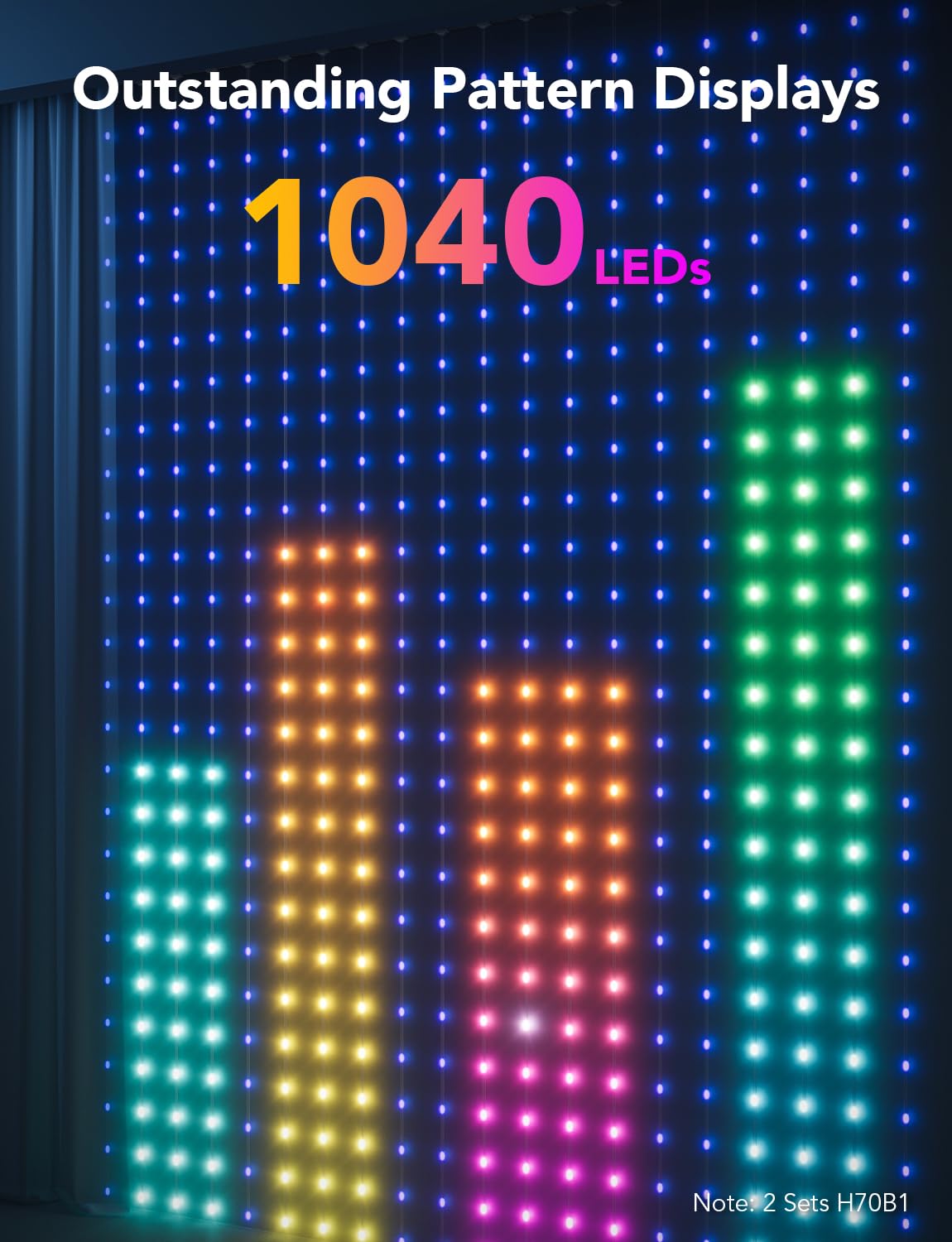 Foto 7 | Luces De Cortina Govee Smart Led Window Rgb De 5 X 2 M Ip65 520 Led - Venta Internacional.