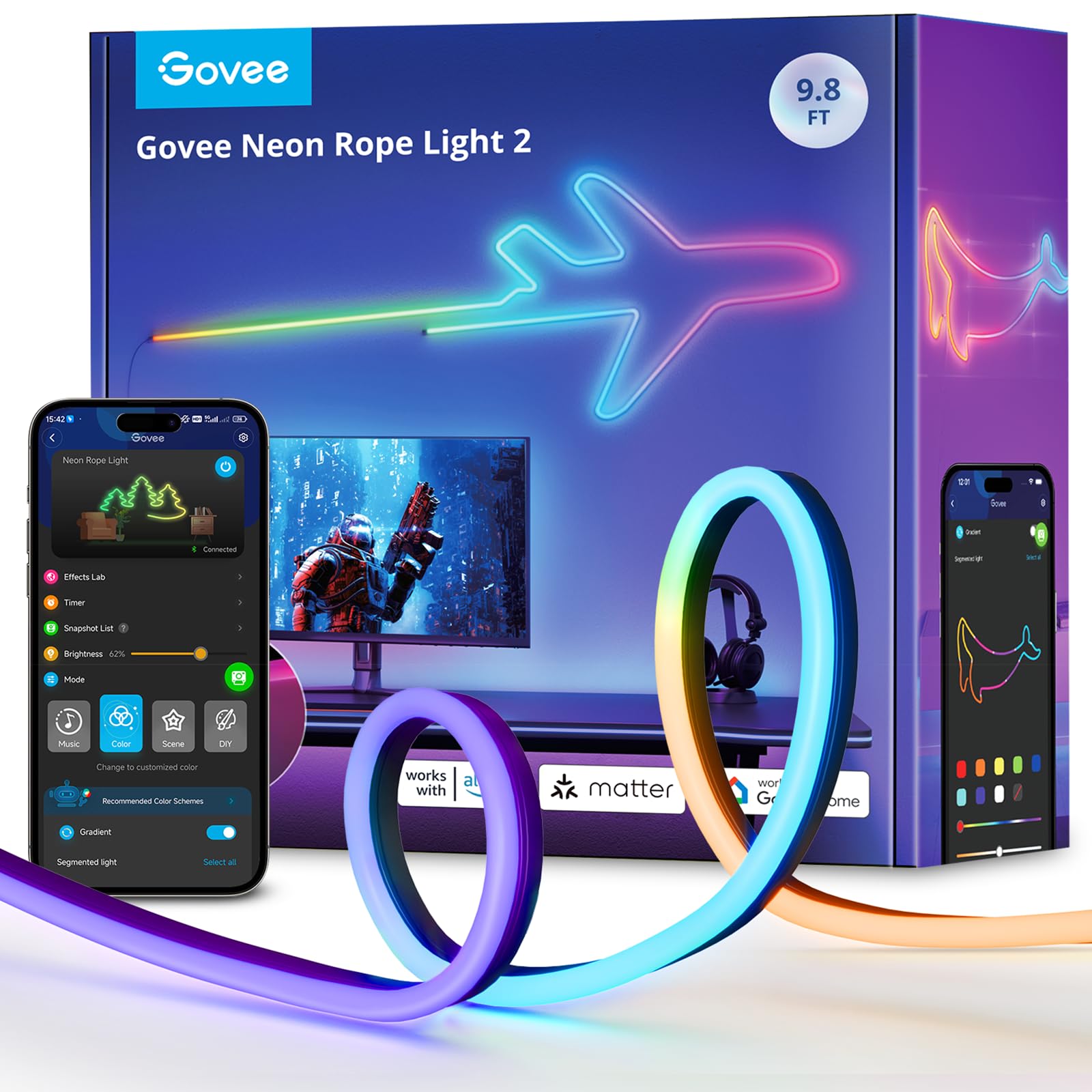 Luces De Neón Govee, Rgbic Neon Rope Light 2 Works With Matter, Alexa, Google Assistant, Tiras De Ne - Venta Interna