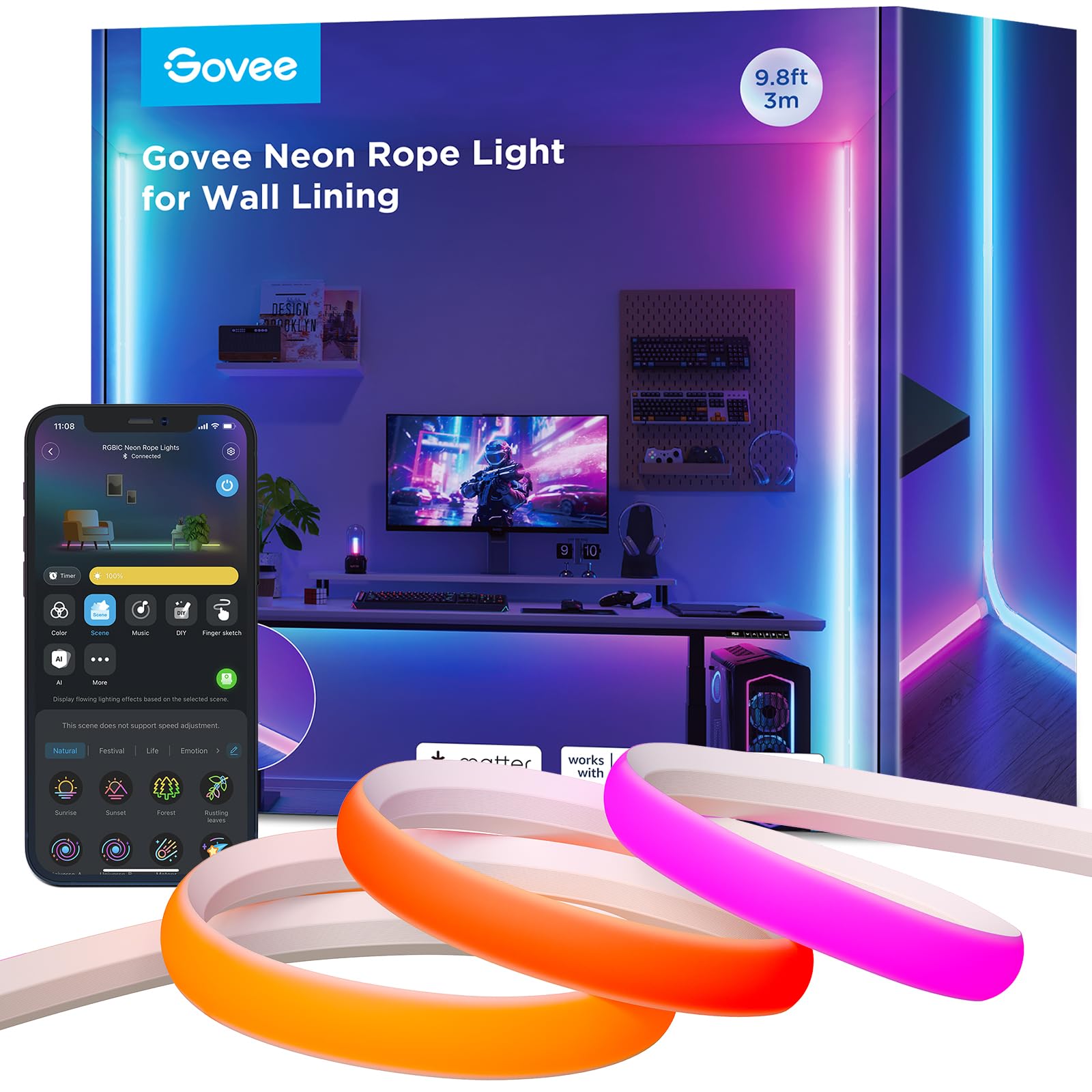 Foto 2 pulgar | Neon Rope Light Govee Rgbic De 3 M Con Control Inteligente De Aplicaciones Y Sincronización De Música - Venta Inte