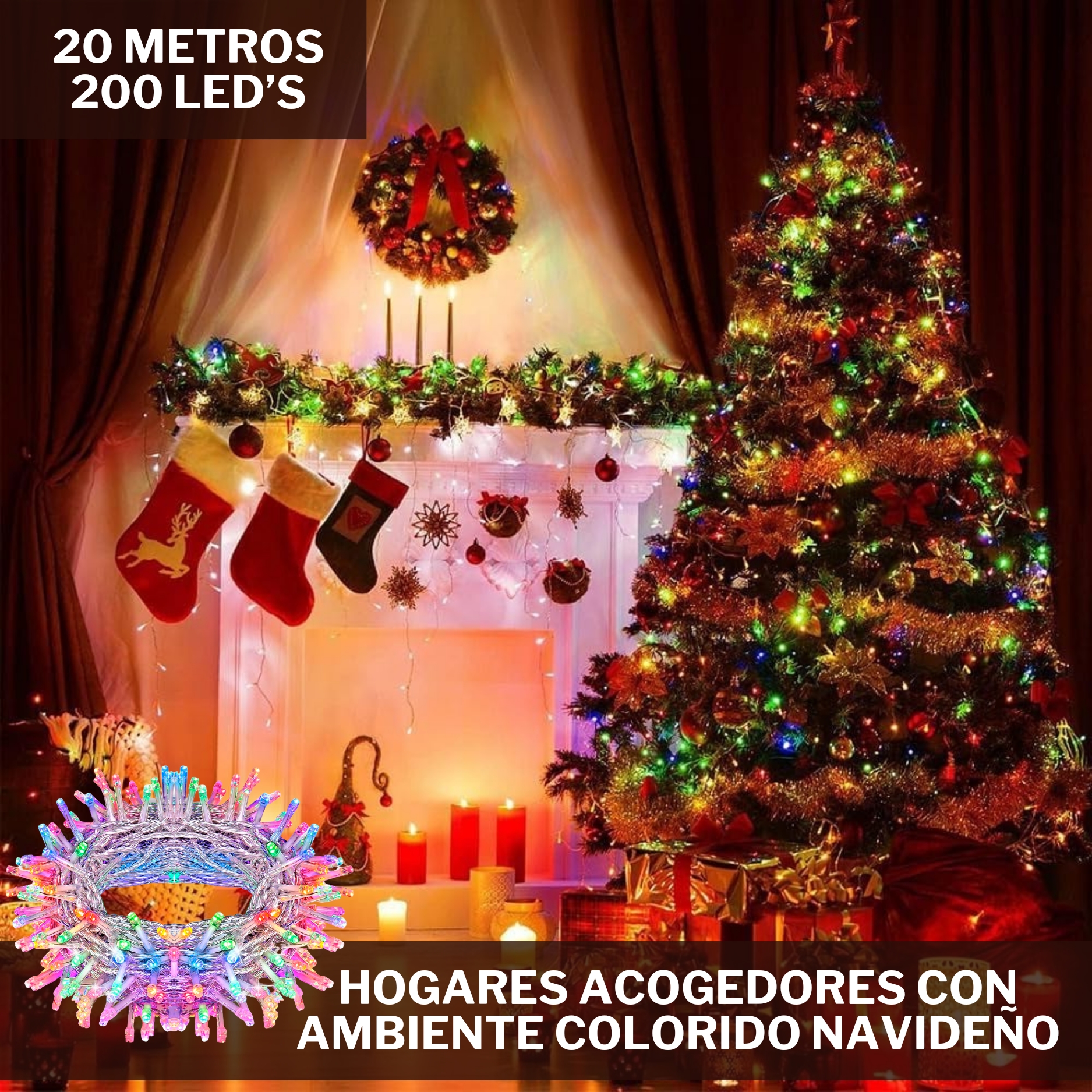 Foto 2 | Serie De Luces Led Navideñas Luxvi 20m Multicolor 200 Leds (4pzs)