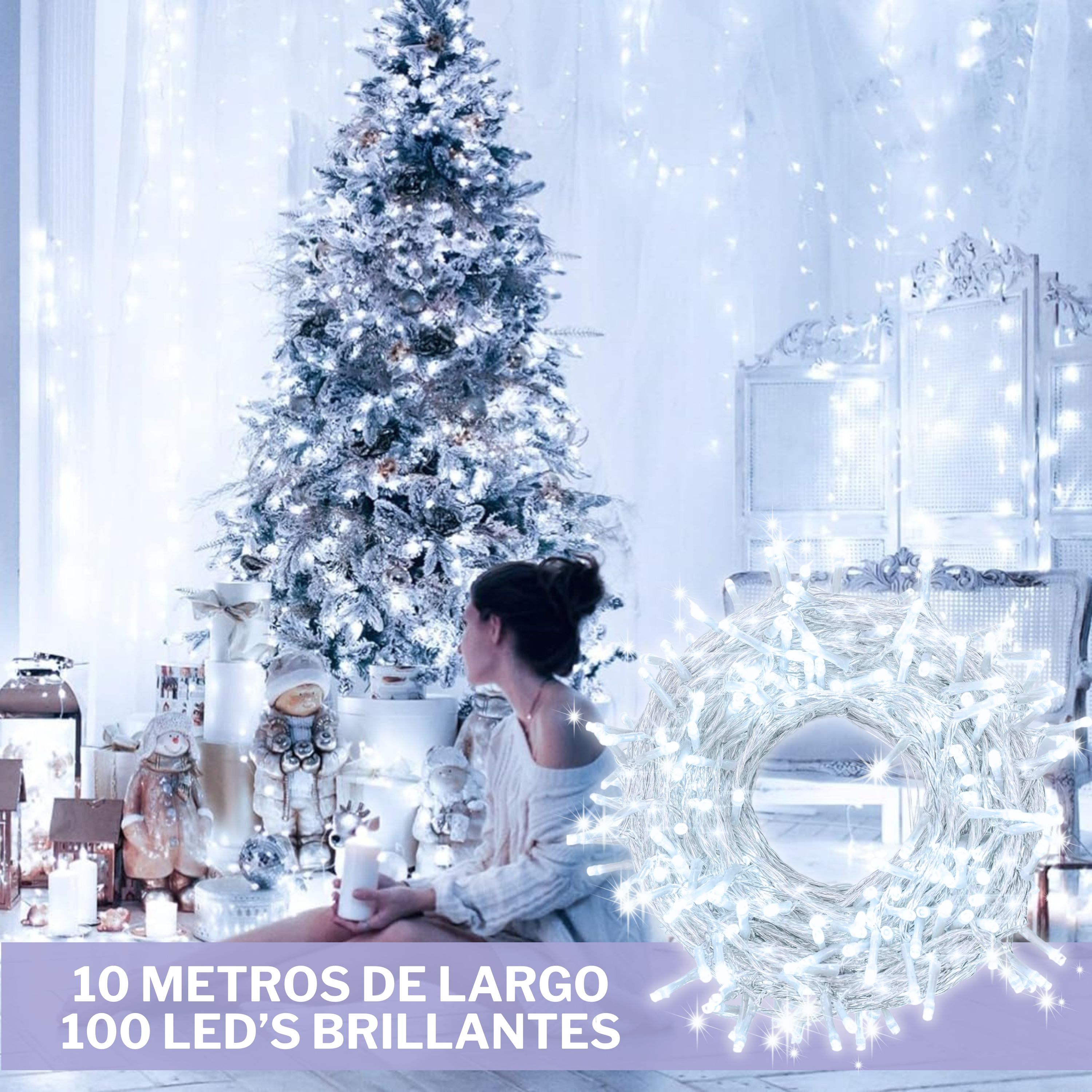 Foto 3 | Serie De Luces Led Navideñas Luxvi 10m Blanco Frío 100 Leds (4pzs)