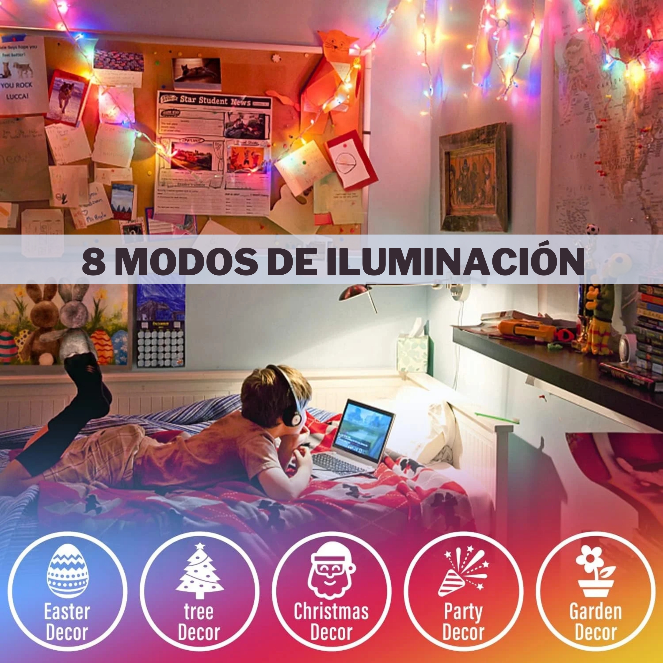 Foto 7 | Serie De Luces Led Navideñas Luxvi 10m Multicolor 100 Leds (2pzs)