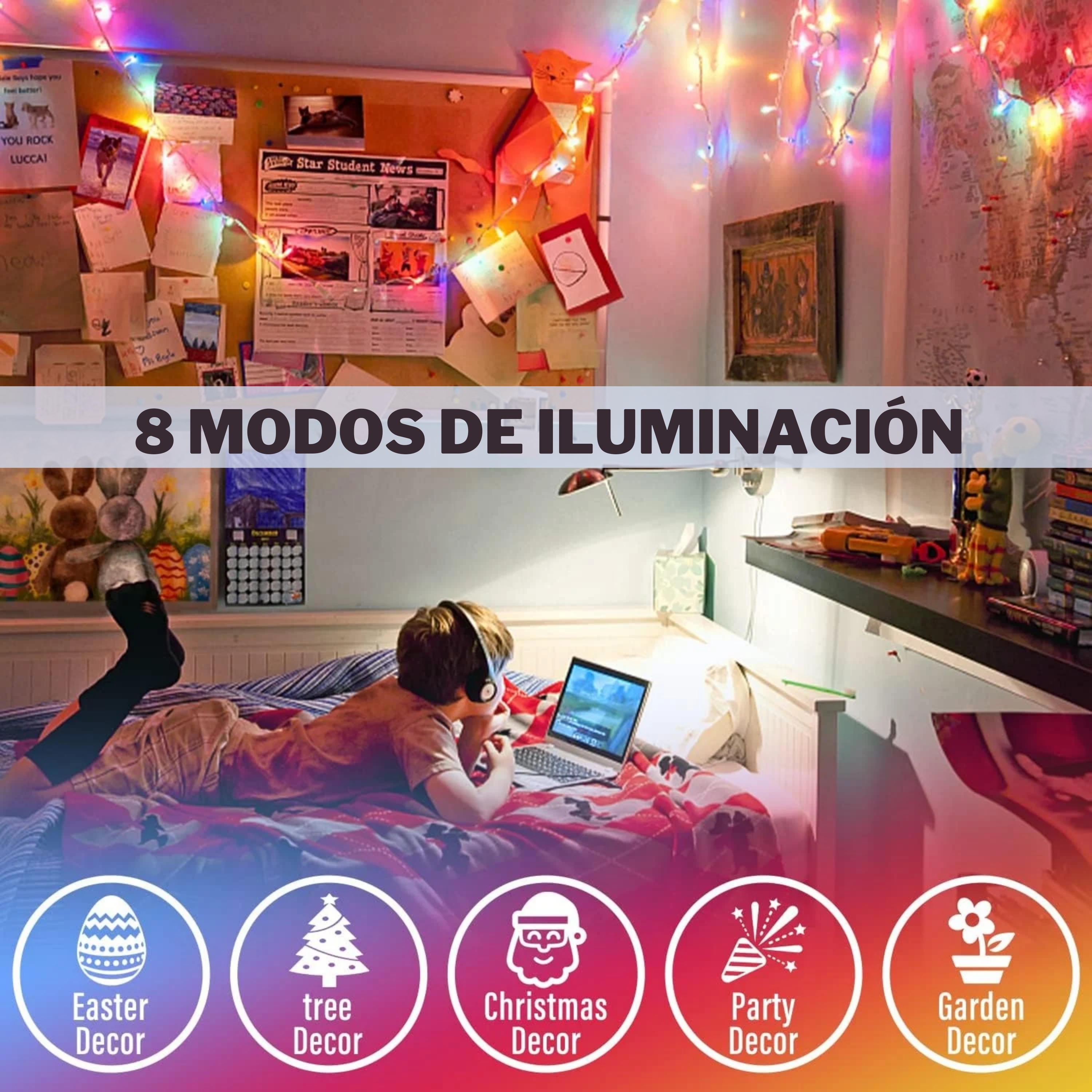 Foto 7 | Serie De Luces Led Navideñas Luxvi 10m Multicolor 100 Leds (4pzs)