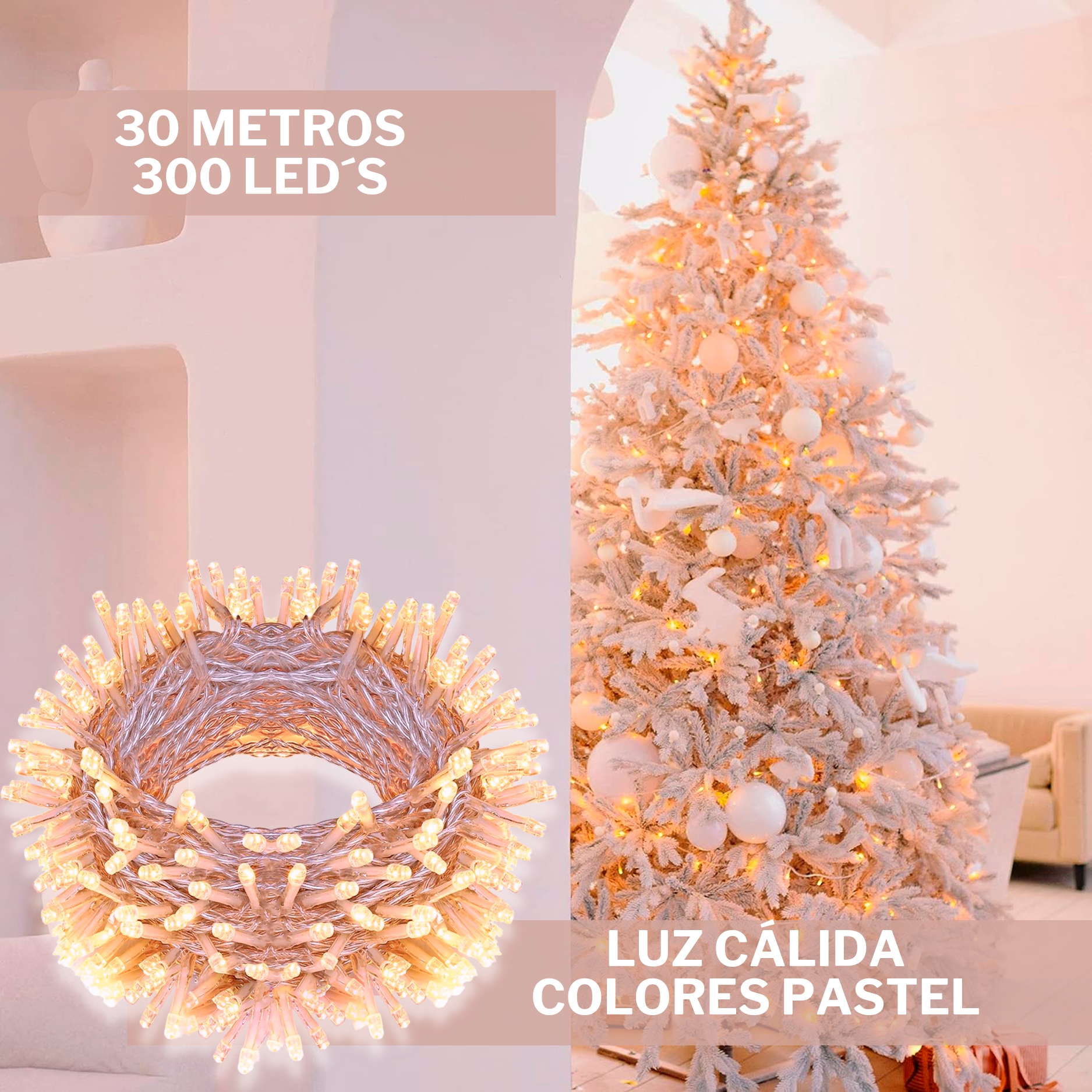 Foto 7 pulgar | Serie De Luces Led Navideñas Luxvi 30m Blanco Cálido 300 Leds (2pzs)