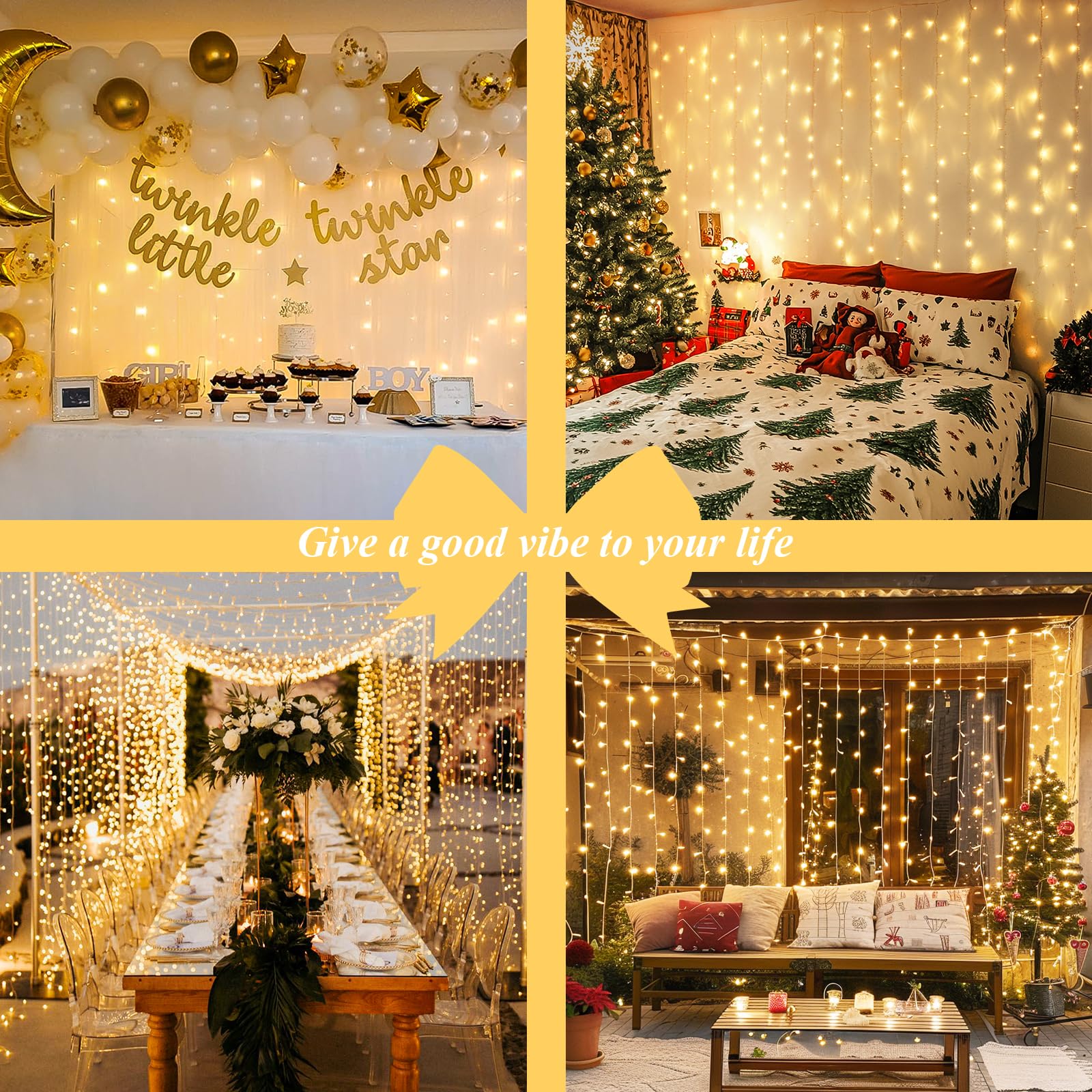 Foto 5 | Luces De Cortina Navideñas Jmexsuss 300 Led De Color Blanco Cálido - Venta Internacional.