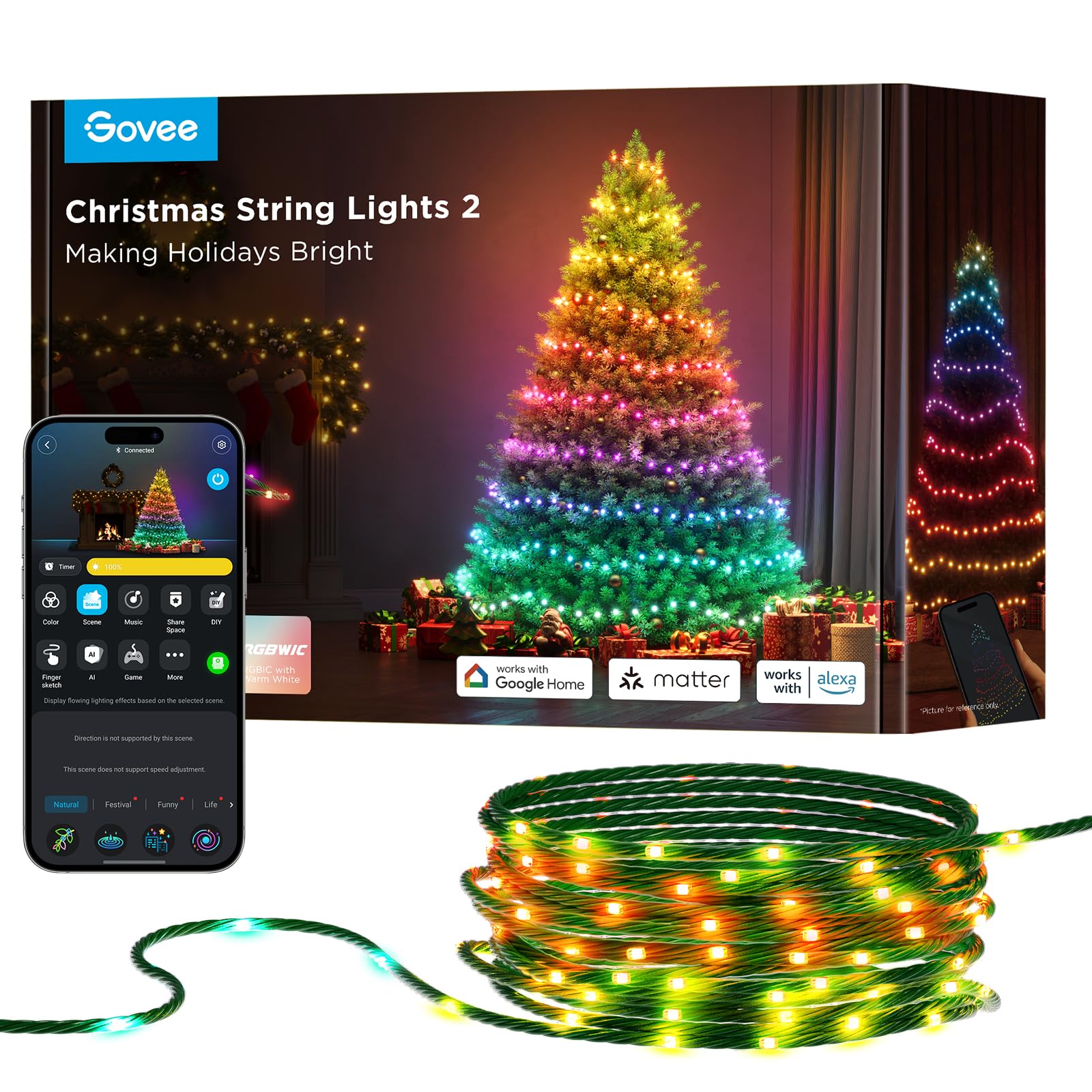 Luces Navideñas Govee Rgbwic De 99 Pies Y 300 Led Con Mapeo De Formas - Venta Internacional.