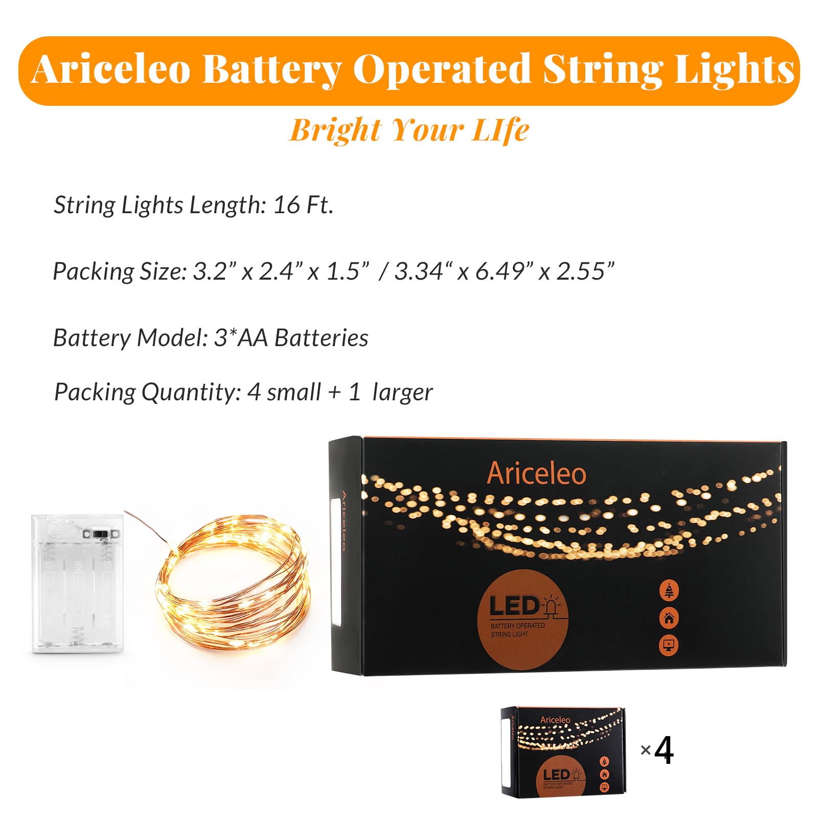 Foto 4 | Led Ariceleo Fairy Lights, Funciona Con Pilas, 5 M, Color Blanco Cálido - Venta Internacional.