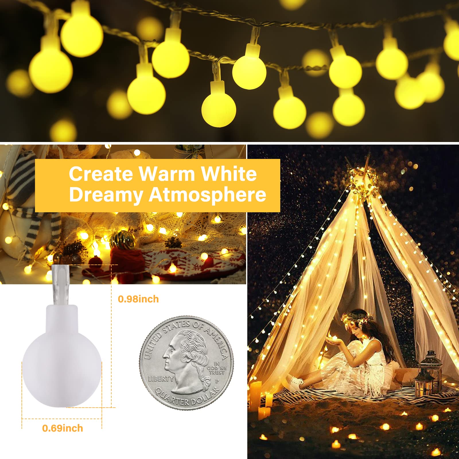 Foto 5 | Cadena De Luces Minetom Mini Globe 200 Led Fairy, 20 M, Color Blanco Cálido - Venta Internacional.