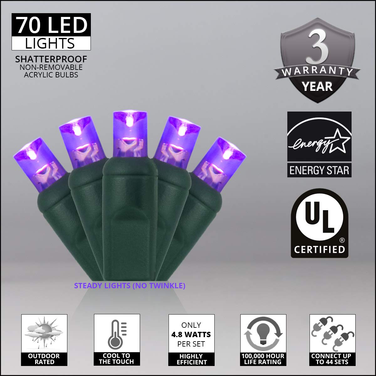 Foto 3 pulgar | Luces Led Navideñas Con Iluminación De Color Verde Invierno, Color Morado, 5 Mm, 24 Pies - Venta Internacional.