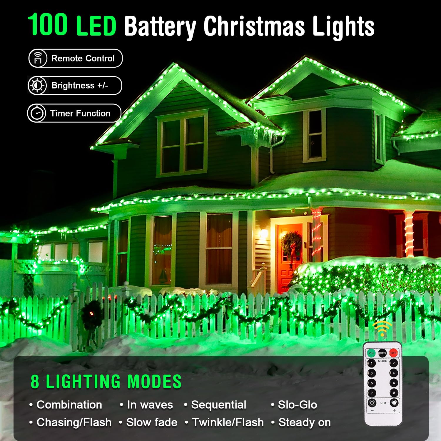 Foto 4 pulgar | Luces Navideñas Jmexsuss, Verdes, 33 Pies, 100 Led, Funcionan Con Pilas - Venta Internacional.