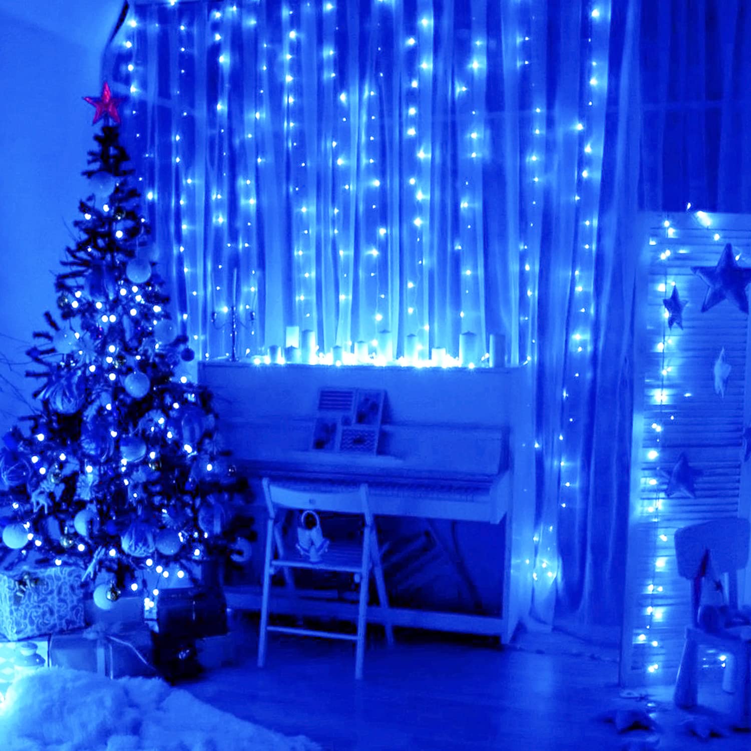 Foto 4 pulgar | Luces De Cortina Jmexsuss 300 Led Azules Para Fiesta De Navidad - Venta Internacional.