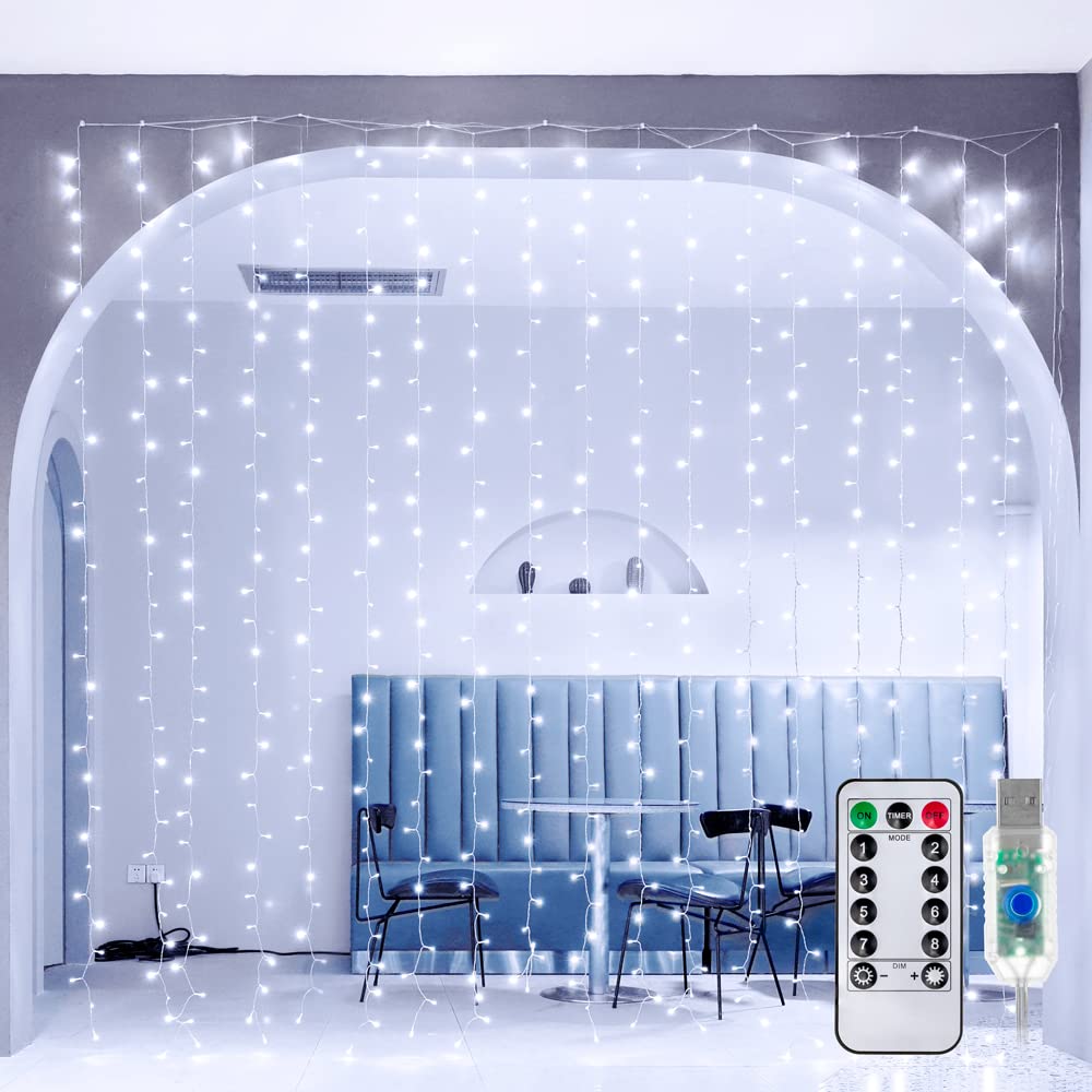 Foto 2 pulgar | Luces De Cortina Ollny Christmas, 300 Led, 3 X 3 M, Para Exteriores, Color Blanco - Venta Internacional.